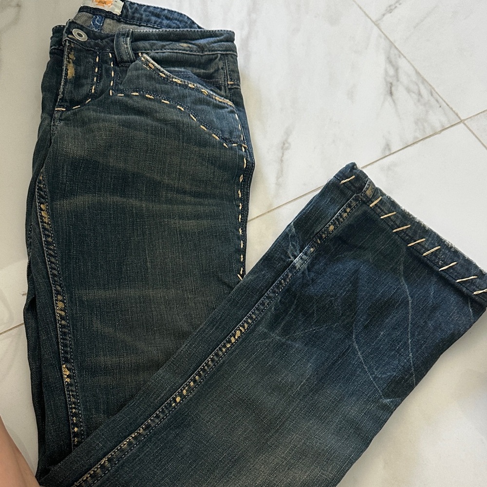 Antik Denim Blue Jeans with Gold Embroidery